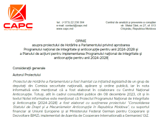 (Română) OPINIE asupra proiectului de Hotărîre a Parlamentului privind aprobarea Programului național de integritate și anticorupție pentru anii 2024-2028